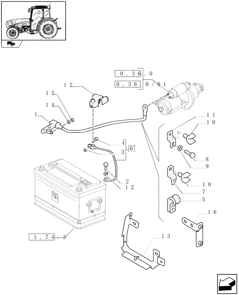 Схема запчастей Case IH FARMALL 75N - (1.75.3[01]) - BATTERY CABLES - C6512 (06) - ELECTRICAL SYSTEMS