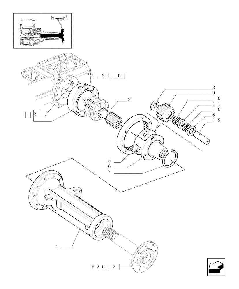 Схема запчастей Case IH JX80U - (1.48.1/01[01]) - (VAR.308-308/1) FRONT AXLE CL. 2 HYDR. LOCKING 30-40 KM/H. - GEAR BOX (05) - REAR AXLE