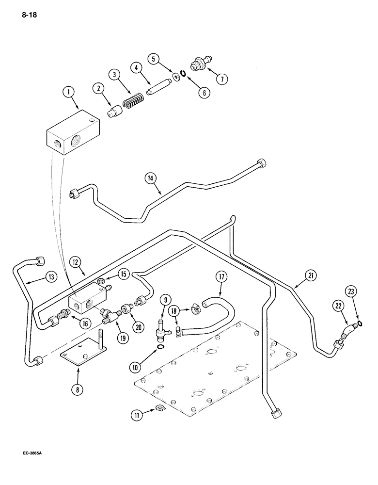 Схема запчастей Case IH 995 - (8-18) - REGULATOR VALVE AND CONNECTIONS CREEP, WITHOUT CAB (08) - HYDRAULICS