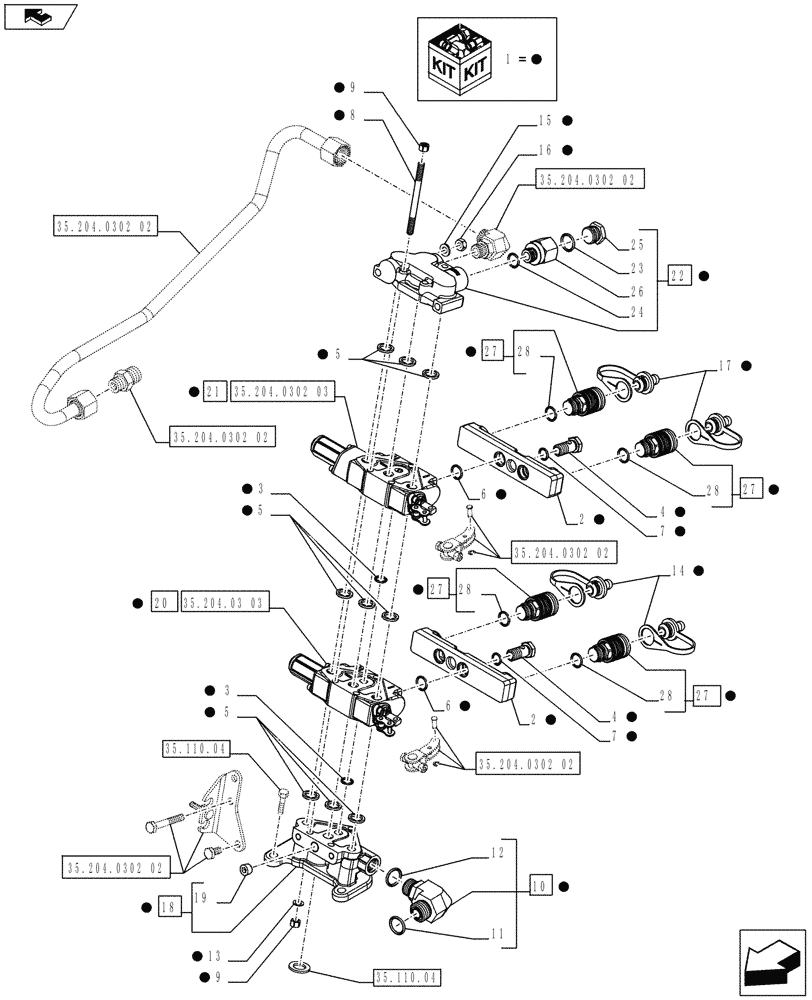 Схема запчастей Case IH FARMALL 75C - (35.204.0302[01]) - 2 REAR CONTROL VALVES WITH 4 COUPLERS - CONTROL VALVES AND QUICK COUPLERS - ISO (VAR.334108/743569) - END YR 09-MAY-2016 (35) - HYDRAULIC SYSTEMS