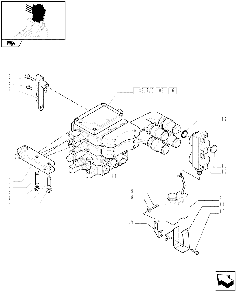 Схема запчастей Case IH PUMA 125 - (1.82.7/01[01A]) - 2 MECHANICAL REAR REMOTE CONTROL VALVES - DISTRIBUTOR, COVER AND OIL COLLECTOR - D6788 (VAR.331849) (07) - HYDRAULIC SYSTEM