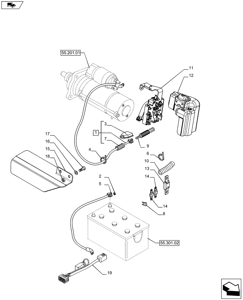 Схема запчастей Case IH PUMA 200 - (55.301.03[01]) - ELECTRICALLY CONTROLLED BATTERY (55) - ELECTRICAL SYSTEMS