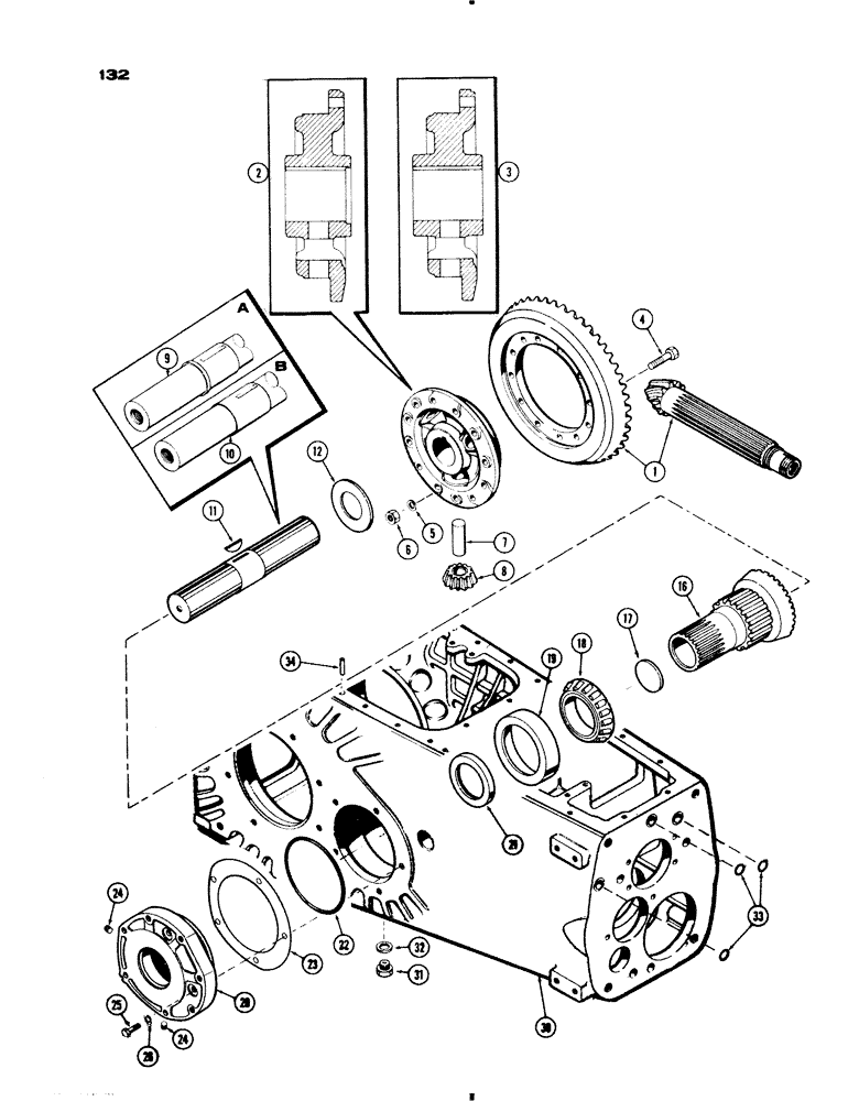 Схема запчастей Case IH 730 SERIES - (132) - DIFFERENTIAL AND TRANSMISSION CASE (06) - POWER TRAIN