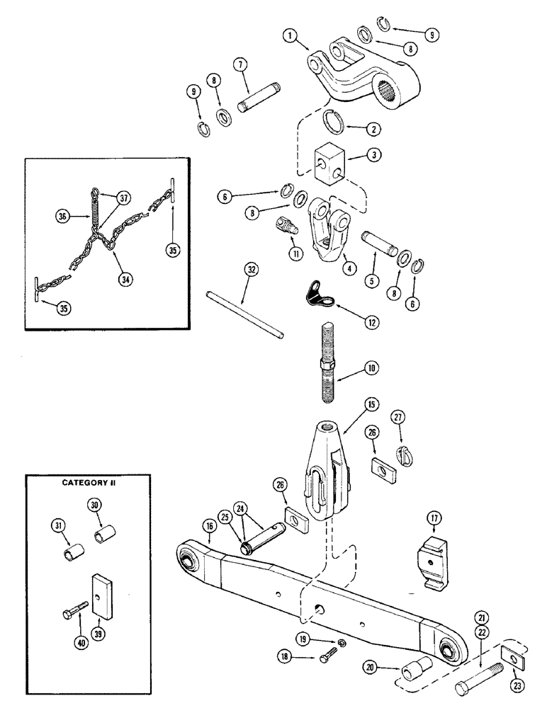 Схема запчастей Case IH 1370 - (362) - THREE POINT HITCH, LOWER LIFT LINKS AND DRAFT ARMS (09) - CHASSIS/ATTACHMENTS