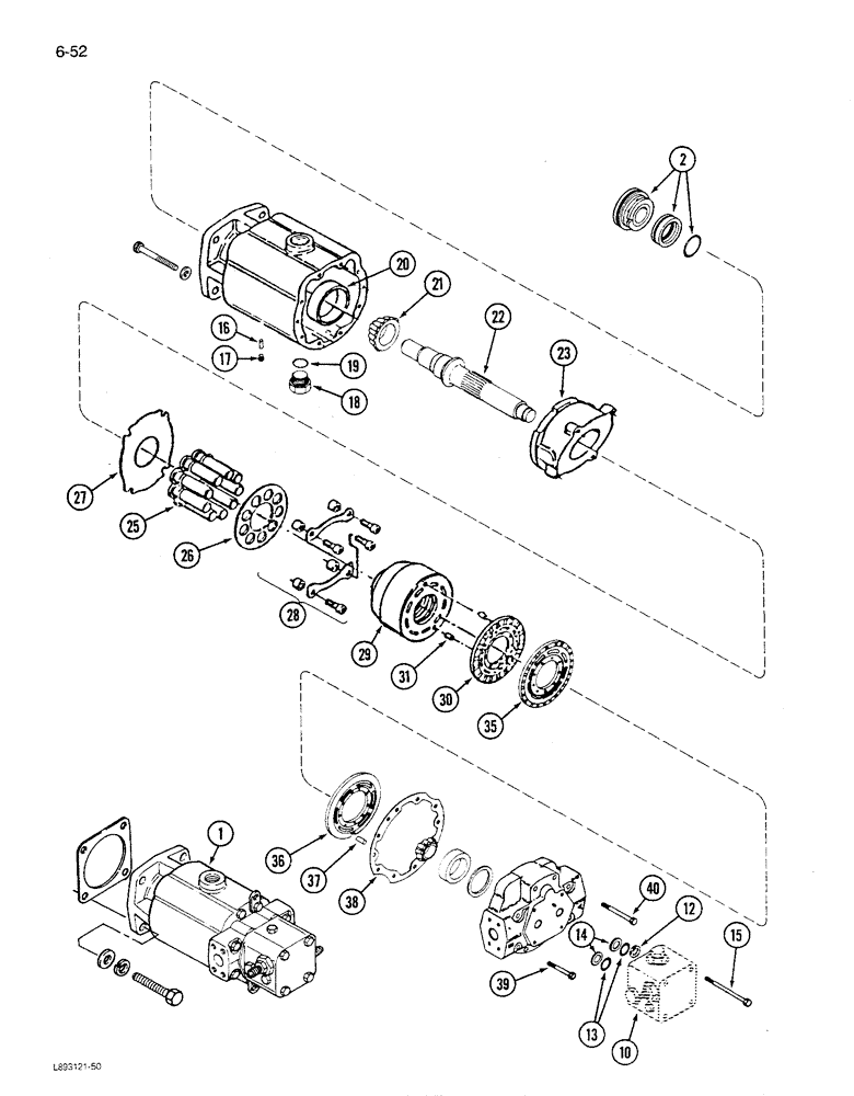 Схема запчастей Case IH 1680 - (6-052) - HYDROSTATIC MOTOR ASSEMBLY, SINGLE SPEED, CORN, GRAIN AND RICE, PRIOR TO P.I.N. JJC0047918 (03) - POWER TRAIN