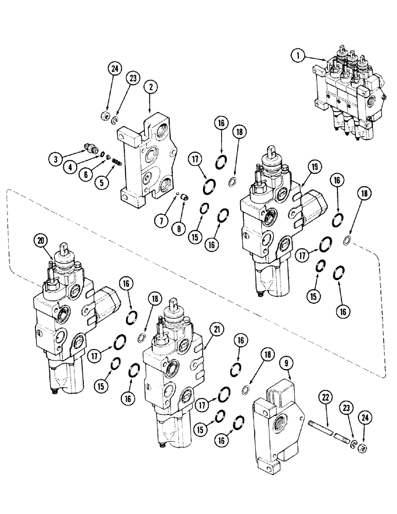 Схема запчастей Case IH 2594 - (8-068) - A185502 REMOTE HYD. VALVE, 3 SECT, W/LOAD CHECK ON 1ST & 2ND SECTIONS, TRANS. S/N 16283224 & AFTER (08) - HYDRAULICS