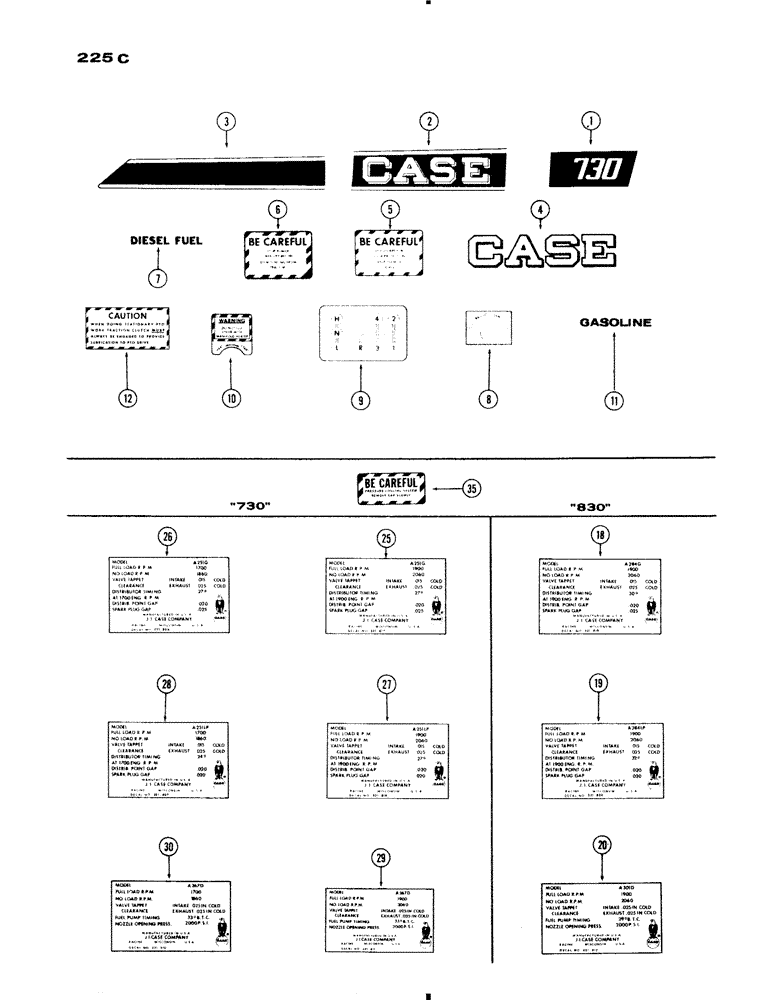 Схема запчастей Case IH 730 SERIES - (225C) - DECALS, 730 GROVE, 830 ENGINE DATA, 730 ENGINE DATA, (09) - CHASSIS/ATTACHMENTS