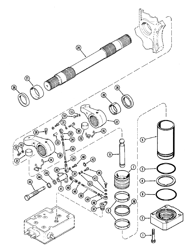 Схема запчастей Case IH 2590 - (8-302) - HITCH SYSTEM, ROCKSHAFT, POWER ARMS AND PISTONS (08) - HYDRAULICS