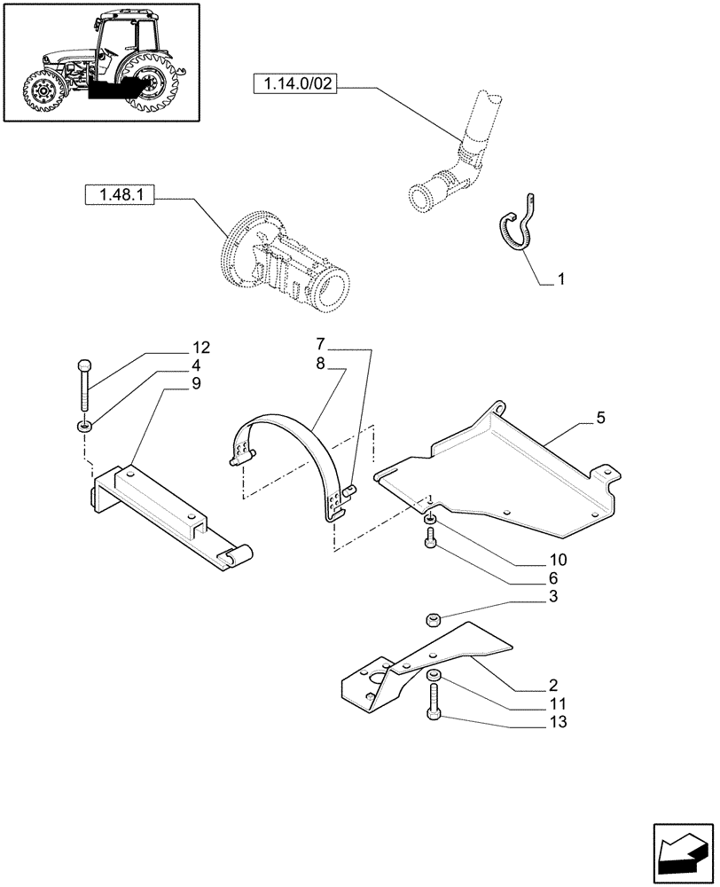 Схема запчастей Case IH JX1095C - (1.14.7/01) - (VAR.207) FUEL TANK WITH CLEARANCE FROM GROUND 70MM - TANK SUPPORT (02) - ENGINE EQUIPMENT