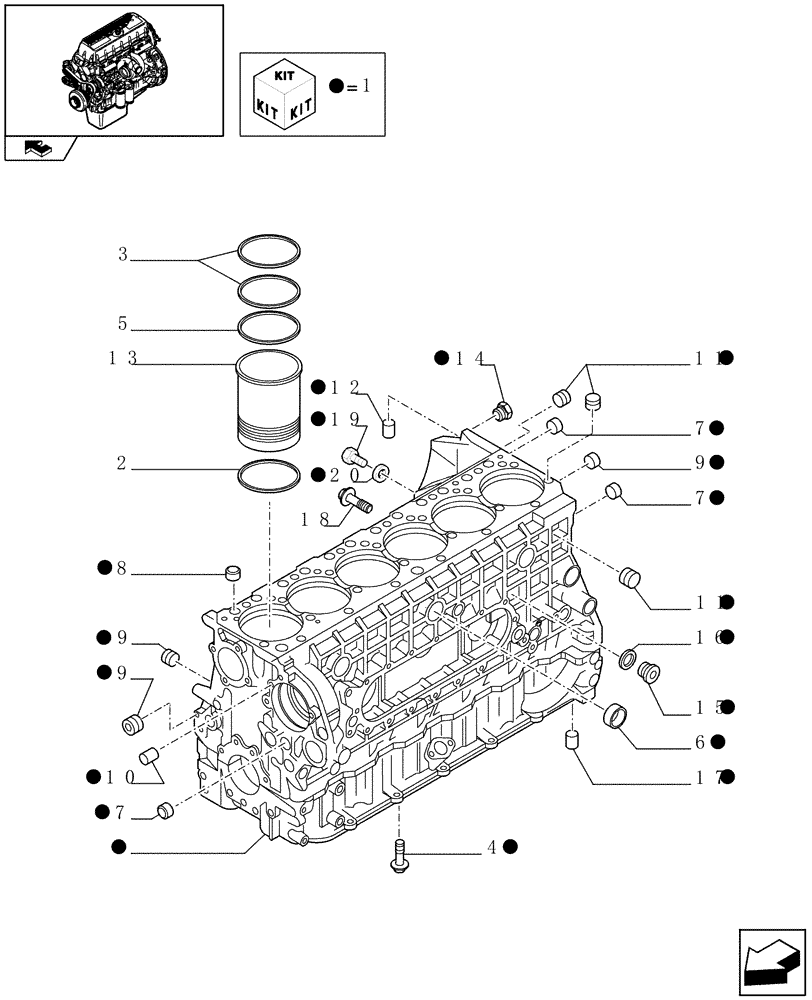 Схема запчастей Case IH F3CE0684A E001 - (0.04.0) - CYLINDER BLOCK & RELATED PARTS (504244984 - 504071425) 