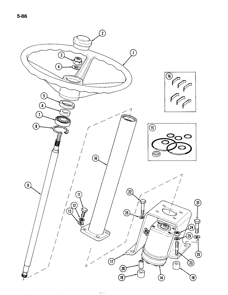 Схема запчастей Case IH 1194 - (5-086) - STEERING COLUMN, POWER STEERING, TRACTORS WITHOUT CAB (05) - STEERING