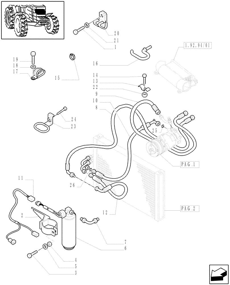 Схема запчастей Case IH JX1095C - (0.88.0[03]) - (VAR.577-608) AIR CONDITIONING UNIT - FILTER AND BRACKET (01) - ENGINE