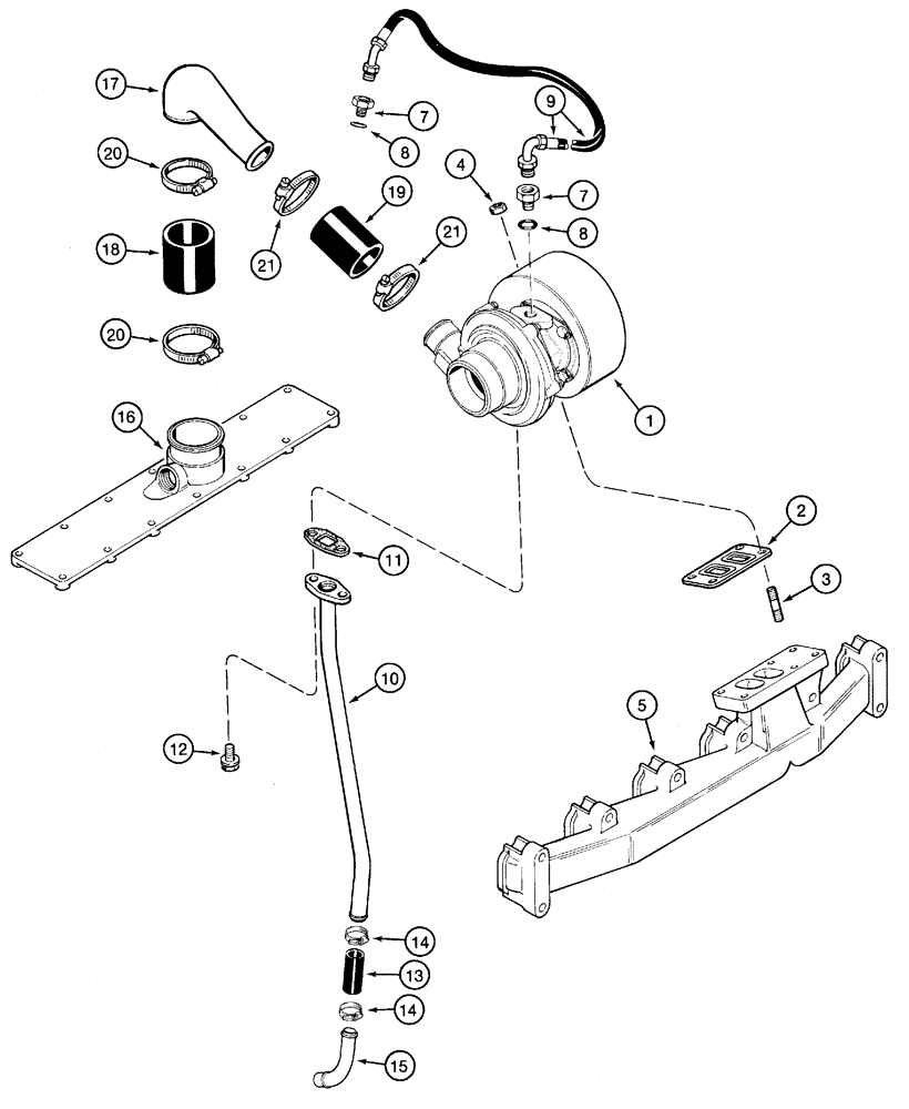 Схема запчастей Case IH 5140 - (2-038) - TURBOCHARGER SYSTEM, 6T-590 ENGINE, 5140/5240 AND 5250 TRACTORS (02) - ENGINE