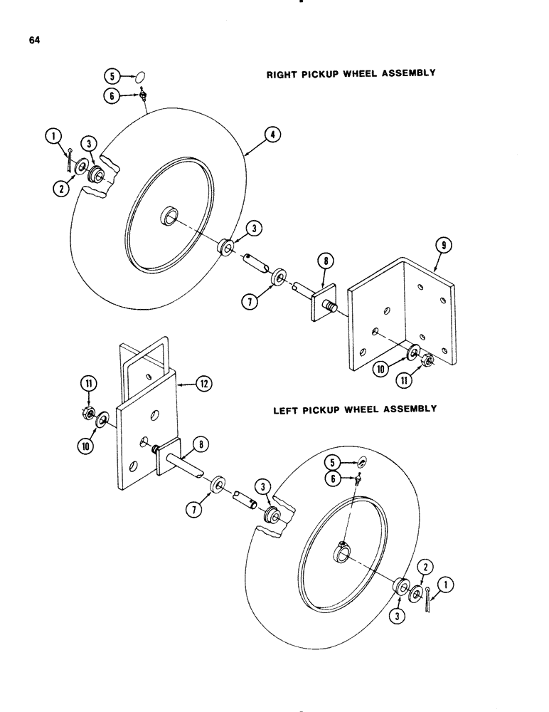 Схема запчастей Case IH 3650 - (64) - LEFT AND RIGHT GAUGE WHEEL, PRIOR TO P.I.N. 000755 