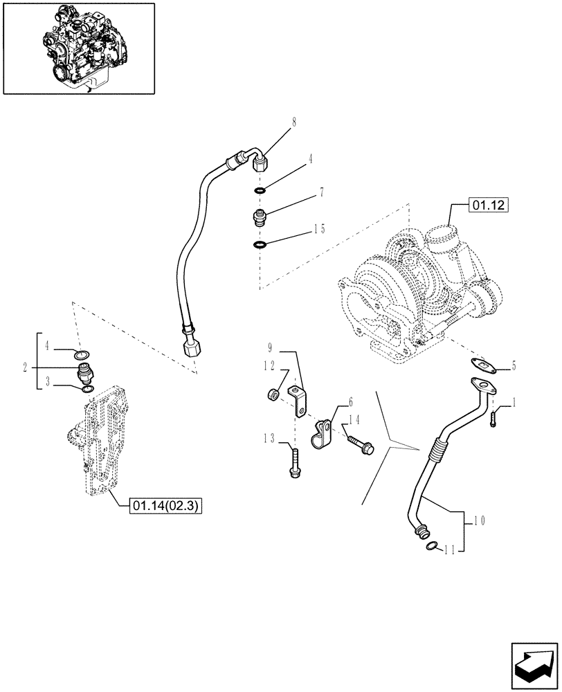 Схема запчастей Case IH WDX1202S - (01.14[02.2]) - PIPING - ENGINE OIL (01) - ENGINE