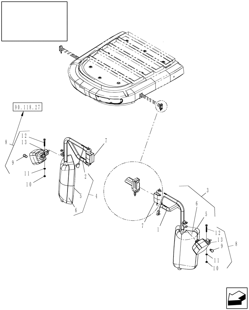 Схема запчастей Case IH 8010 - (90.118.26) - MIRROR, REAR VIEW, STANDARD - 7010/8010 (90) - PLATFORM, CAB, BODYWORK AND DECALS