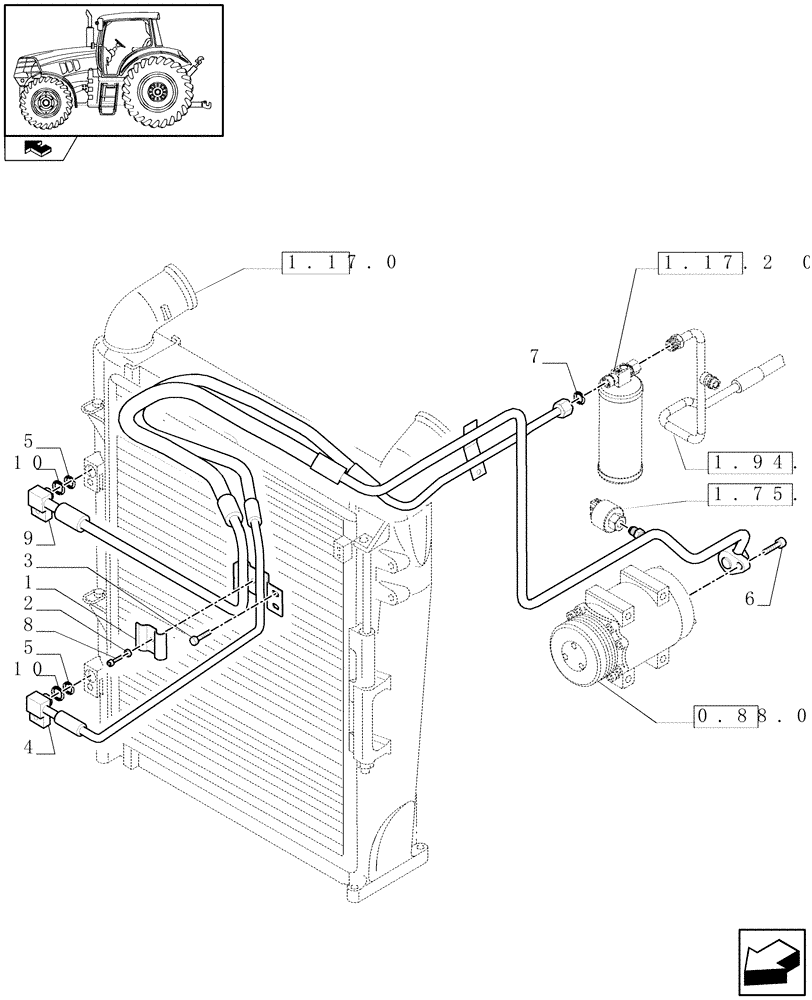 Схема запчастей Case IH MAXXUM 110 - (1.94.3[01]) - AIR CONDITIONING SYSTEM PIPES - C6663 (10) - OPERATORS PLATFORM/CAB