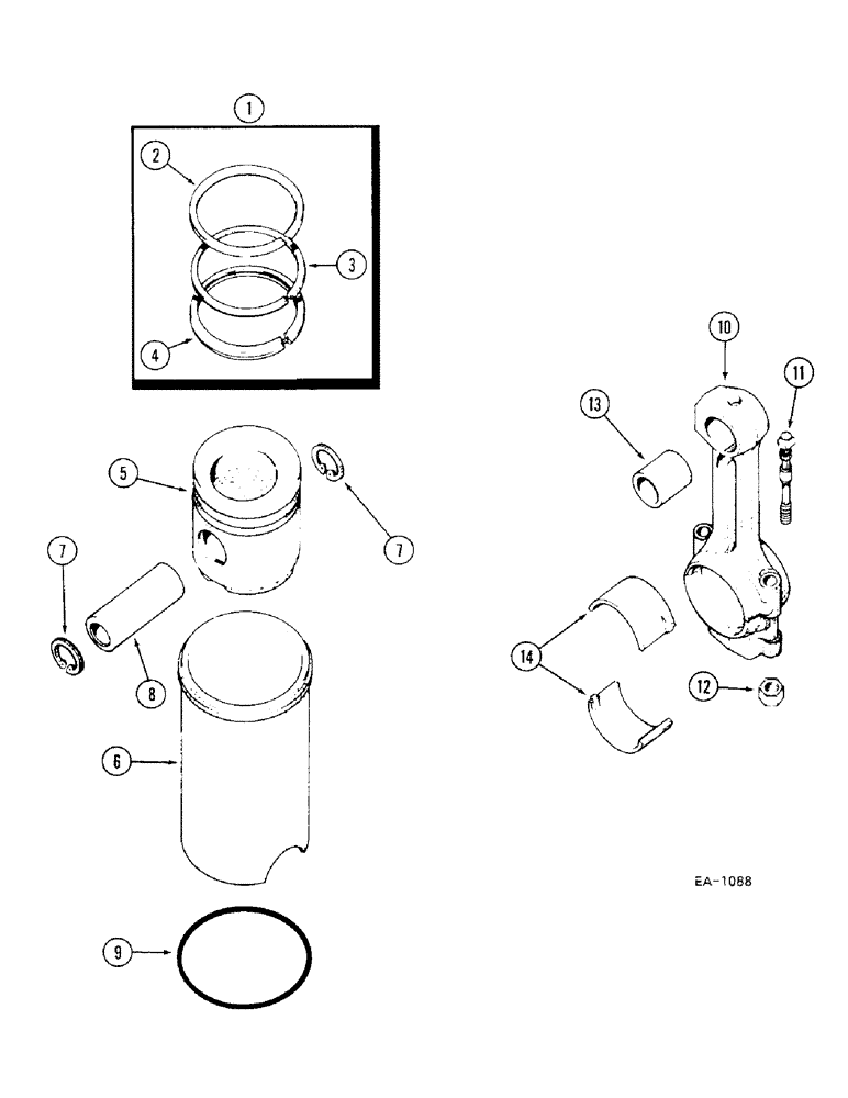 Схема запчастей Case IH 685 - (2-070) - CONNECTING ROD, PISTONS AND SLEEVE (02) - ENGINE