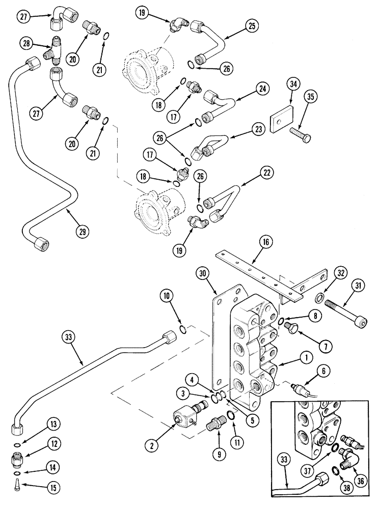 Схема запчастей Case IH 5120 - (6-052) - TRANSMISSION, POWER SHIFT MANIFOLD AND TUBES (06) - POWER TRAIN