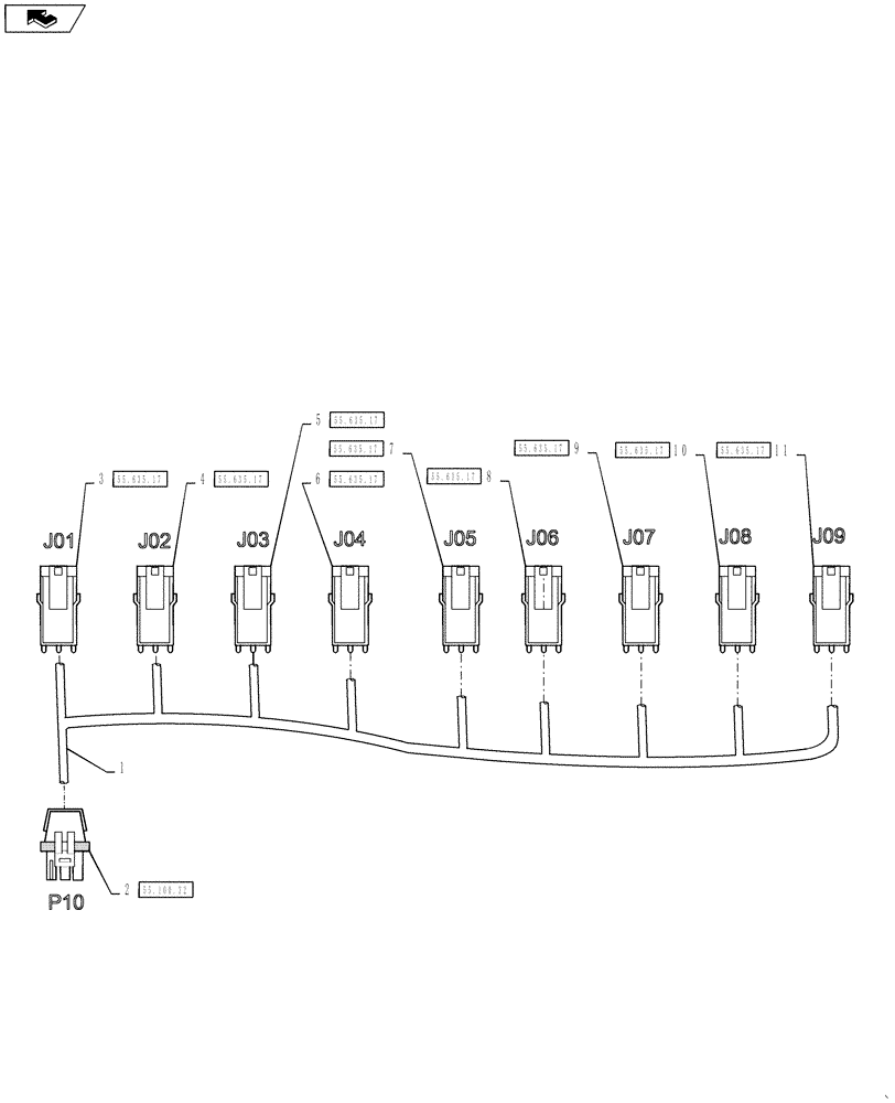 Схема запчастей Case IH 4430 - (55.100.36) - AIM COMMAND HARNESS, 6 SECTION, 90/100 BOOM, CENTER SECTION, 9 NOZZLES (55) - ELECTRICAL SYSTEMS