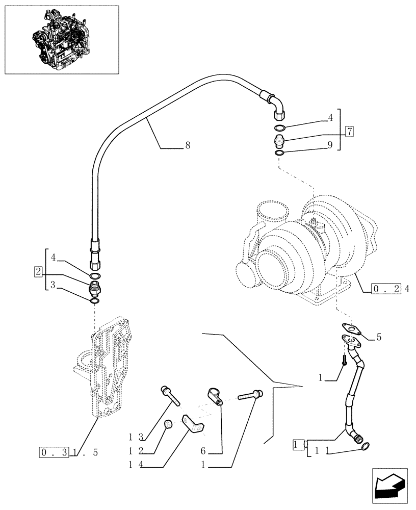 Схема запчастей Case IH MXU100 - (0.30.5) - PIPING ENGINE OIL (01) - ENGINE