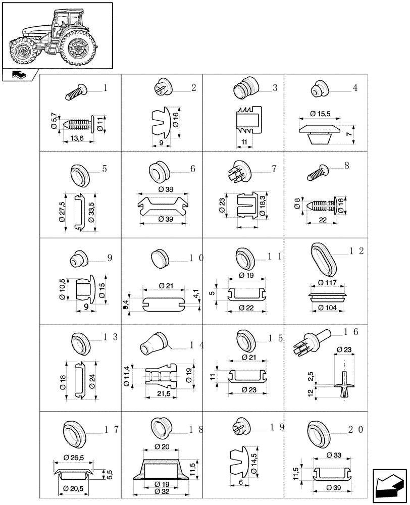 Схема запчастей Case IH FARMALL 95U - (1.96.7) - MISCELLANEOUS CAPS (10) - OPERATORS PLATFORM/CAB