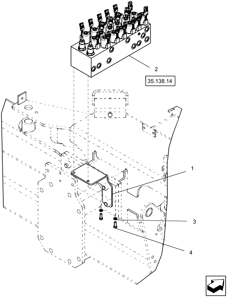 Схема запчастей Case IH 1250 - (35.100.05) - HYDRAULICS - CENTER LIFT WHEELS LIFT-FOLD VALVE MOUNTING - 16 ROW ASN Y9S007001 (35) - HYDRAULIC SYSTEMS