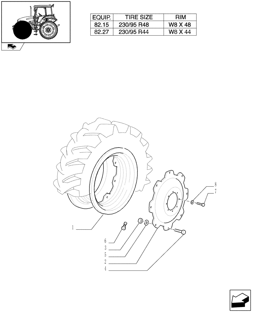 Схема запчастей Case IH FARMALL 95 - (82.00[06]) - 4WD DRIVING WHEELS - FOR HIGH CLEARANCE VERSION (11) - WHEELS/TRACKS