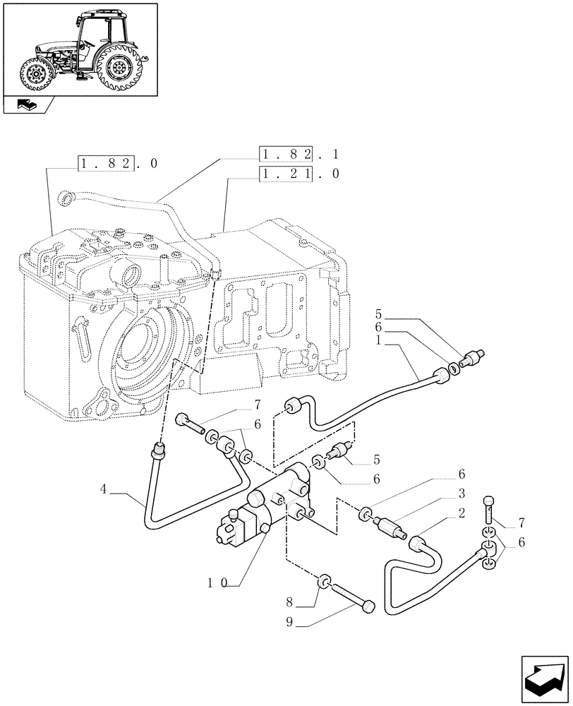 Схема запчастей Case IH FARMALL 65C - (1.82.713[01]) - HYDRAULIC TRAILER BRAKE - PIPES (VAR.330370-332371) (07) - HYDRAULIC SYSTEM