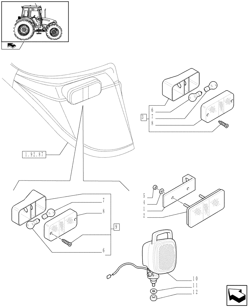 Схема запчастей Case IH FARMALL 90 - (1.75.6[03]) - LIGHTING COMPONENTS - REAR (06) - ELECTRICAL SYSTEMS