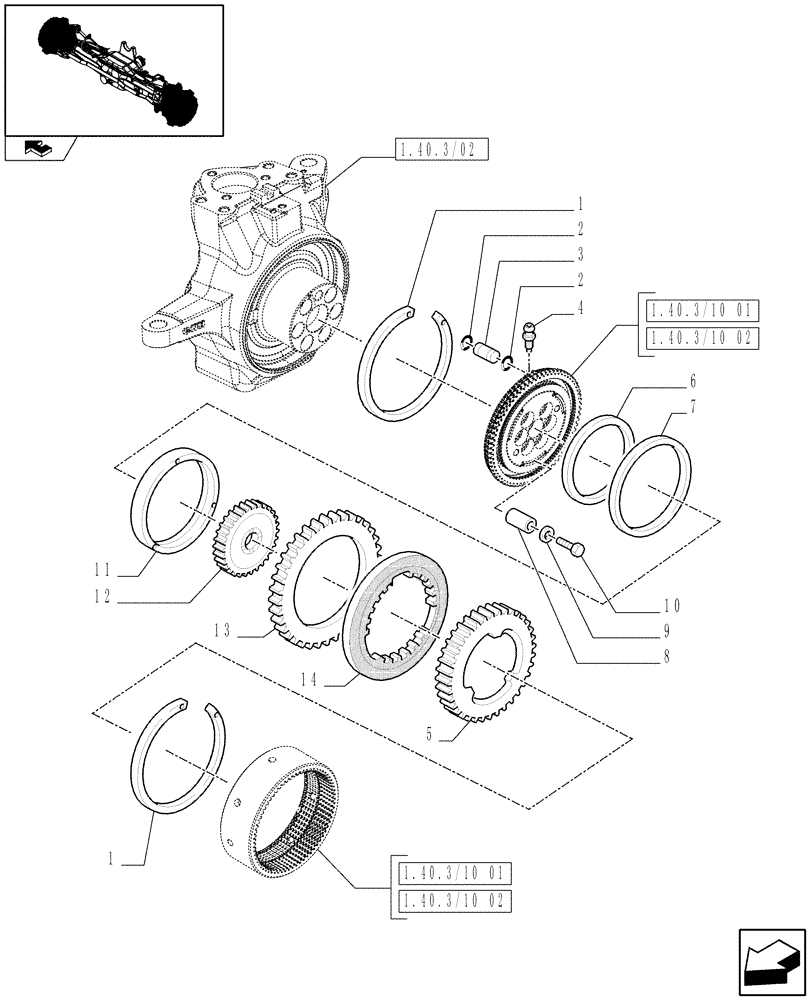 Схема запчастей Case IH PUMA 225 - (1.40.3/13) - (VAR.212) FRONT AXLE WITH ACTIVE SUSPENSIONS AND BRAKES - BRAKES (04) - FRONT AXLE & STEERING