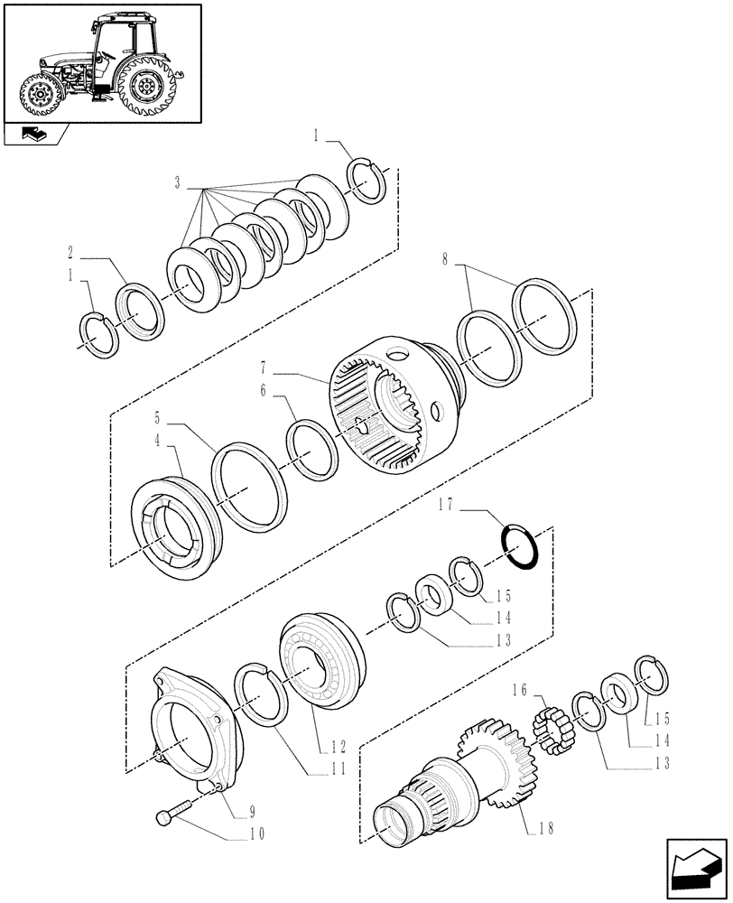 Схема запчастей Case IH FARMALL 65C - (1.28.7/02[04]) - 16X16 HYDRAULIC TRANSMISSION WITH SYNCHRO GEARS AND POWER SHUTTLE - DRIVEN GEAR SHAFT (VAR.330278) (03) - TRANSMISSION