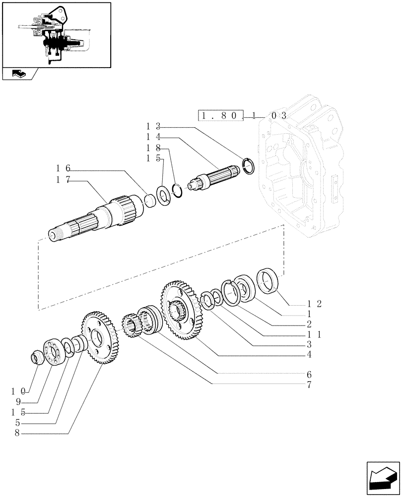 Схема запчастей Case IH PUMA 195 - (1.80.1[01A]) - POWER TAKE-OFF 540E/1000 RPM - SHAFT AND GEARS - D6764 (07) - HYDRAULIC SYSTEM