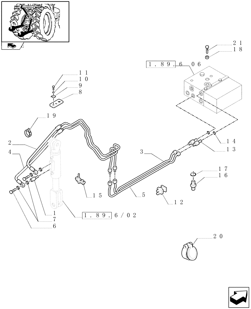 Схема запчастей Case IH FARMALL 95N - (1.89.6[05]) - HYDRAULIC RIGHT LIFTING ROD FOR MDC - TIE-ROD, PIPES AND CONNECTIONS - L/CAB - D6445 (09) - IMPLEMENT LIFT