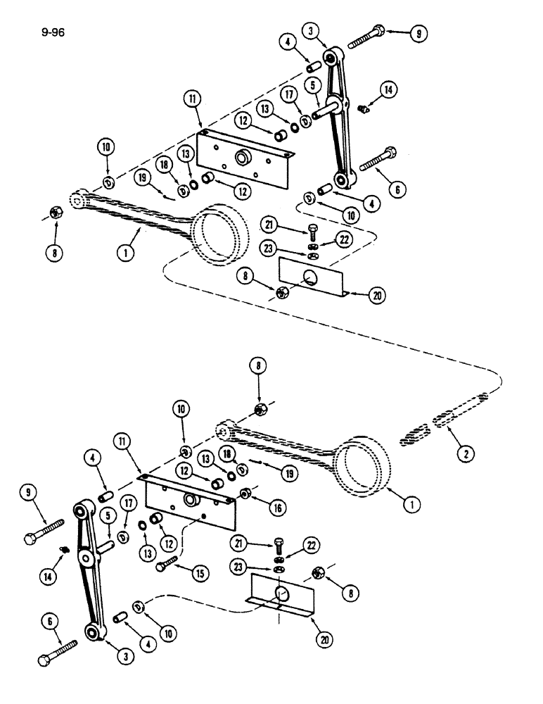 Схема запчастей Case IH 1620 - (9-096) - CHAFFER DRIVE HANGER LEVER AND SUPPORT (14) - ROTOR, CONCANVES & SIEVE