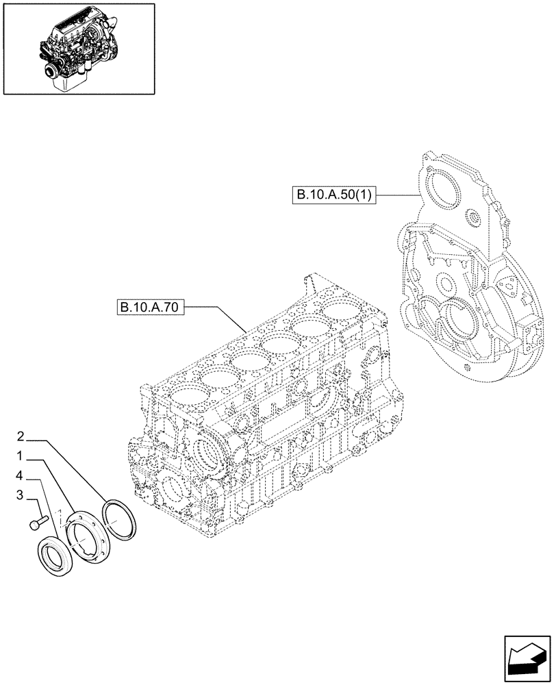 Схема запчастей Case IH AFX8010 - (B.10.A[1]) - ENGINE BLOCK FRONT COVER (500308638) B - Power Production