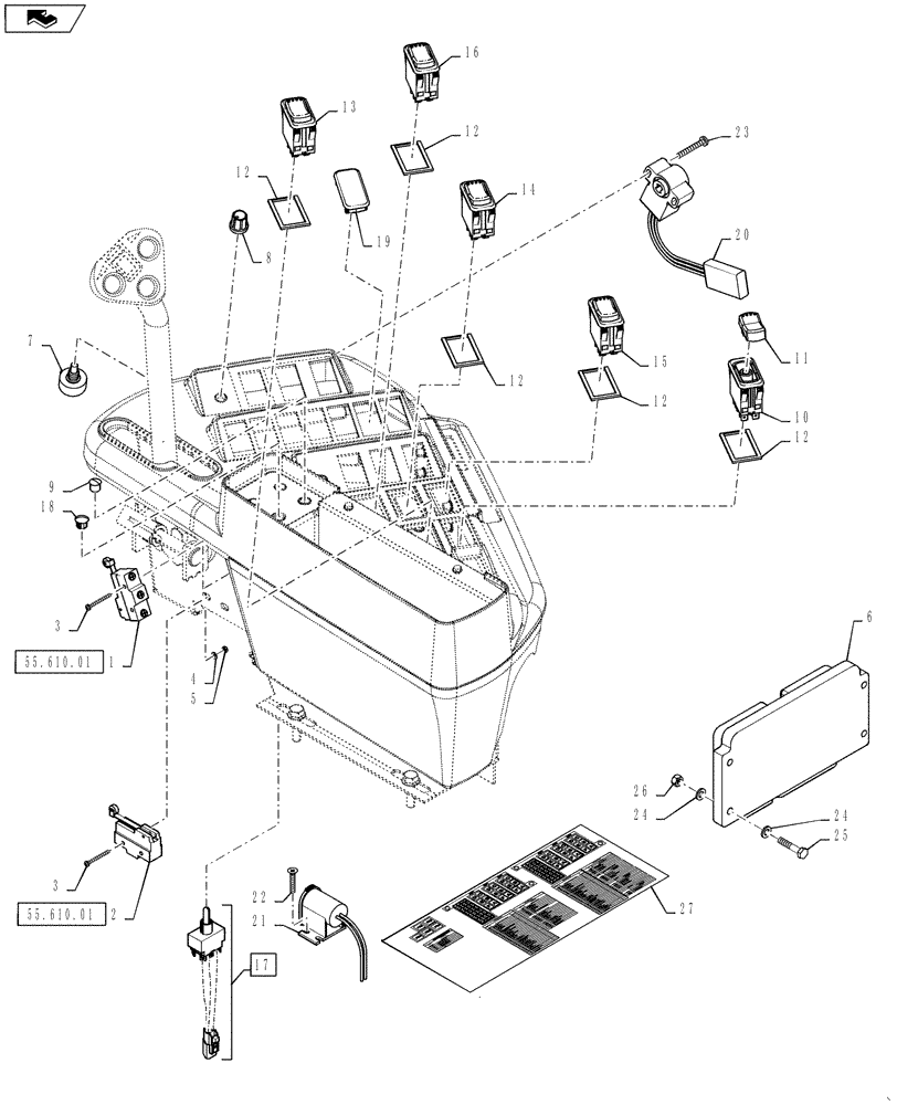 Схема запчастей Case IH 3230 - (55.160.02) - RH CONSOLE, ELECTRIC (55) - ELECTRICAL SYSTEMS