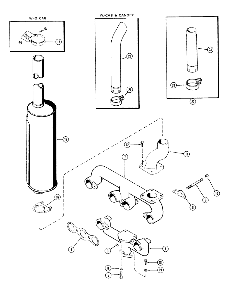 Схема запчастей Case IH 870 - (036) - MANIFOLD AND MUFFLER, (301B) SPARK IGNITION ENGINE (02) - ENGINE