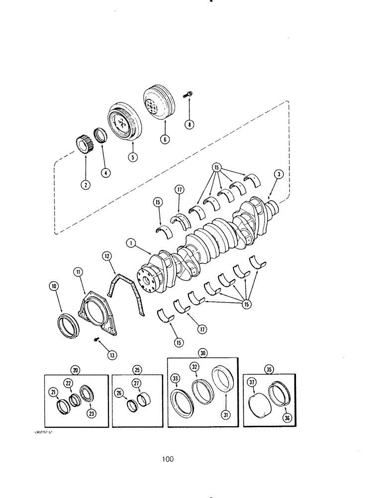 Схема запчастей Case IH 6590T - (100) - CRANKSHAFT, 6-590, 6T-590 AND 6TA-590 ENGINE 