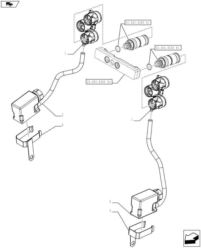 Схема запчастей Case IH FARMALL 65C - (35.204.0502) - 3 REAR CONTROL VALVES WITH 6 DELUXE COUPLERS - OIL COLLECTION TANK - ISO (VAR.334195) (35) - HYDRAULIC SYSTEMS