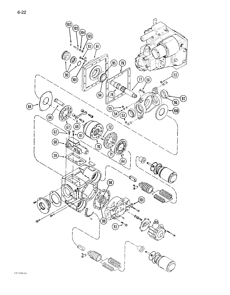 Схема запчастей Case IH 1640 - (6-22) - HYDROSTATIC PUMP, P.I.N. JJC0097001 AND AFTER (CONTD) (03) - POWER TRAIN