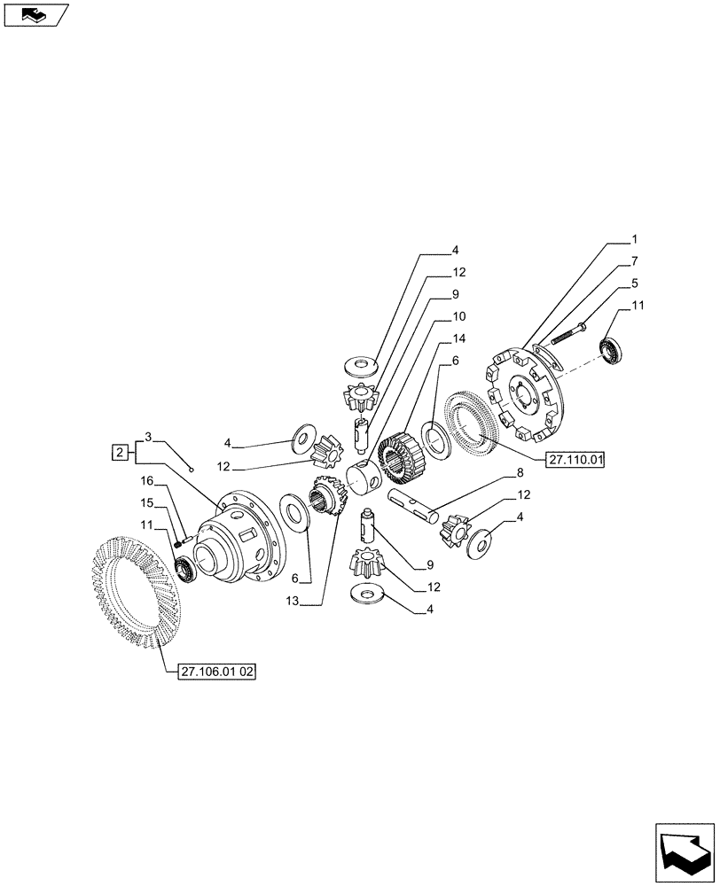 Схема запчастей Case IH PUMA 200 - (27.106.02) - DIFFERENTIAL GEARS (27) - REAR AXLE SYSTEM