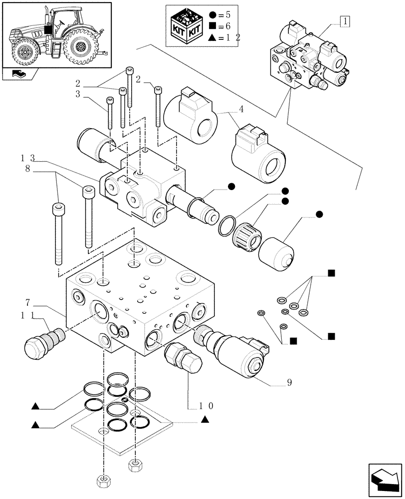 Схема запчастей Case IH PUMA 155 - (1.95.5/03A) - AUTOGUIDANCE VALVES - BREAKDOWN (10) - OPERATORS PLATFORM/CAB