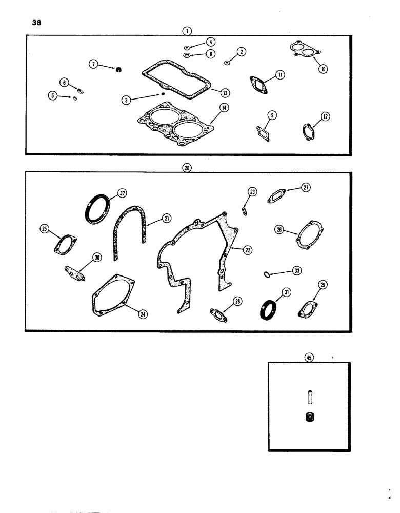 Схема запчастей Case IH 1270 - (038) - ENGINE GASKET KITS, 451 BDT, DIESEL ENGINE (02) - ENGINE