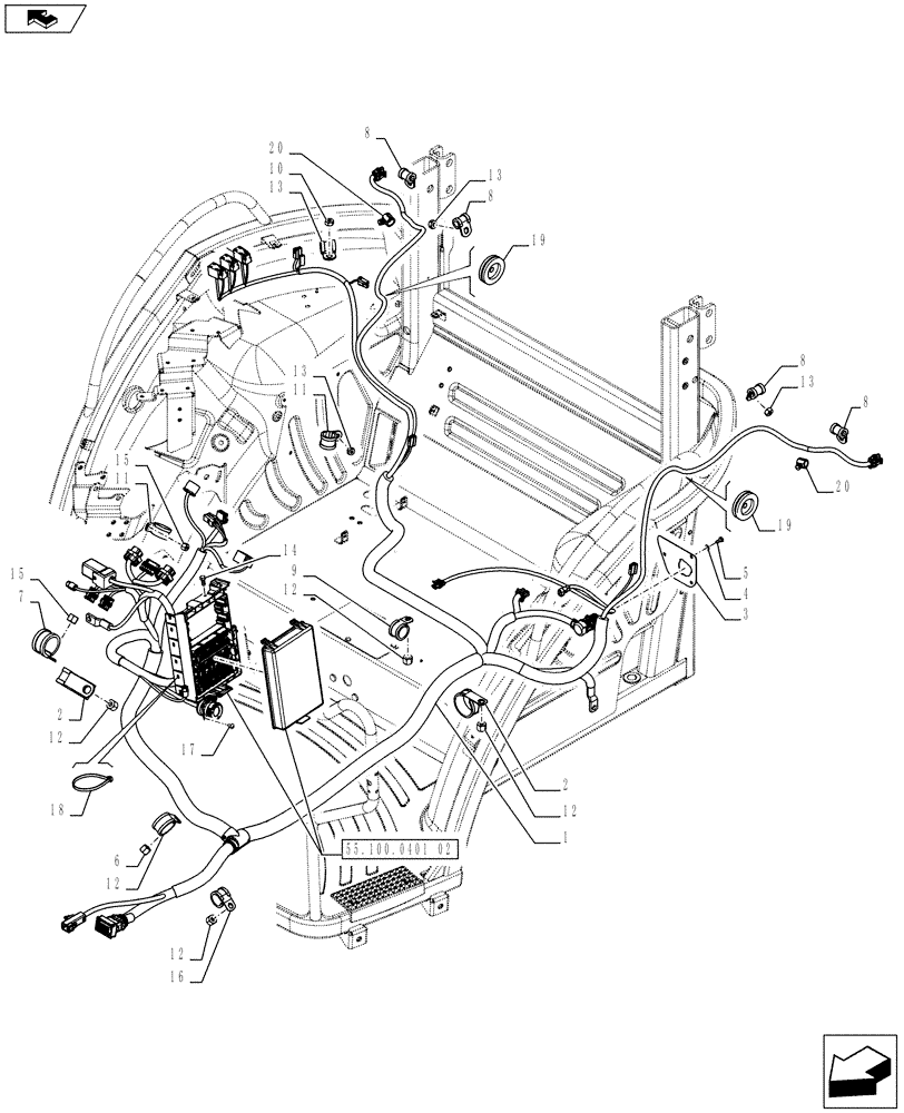 Схема запчастей Case IH FARMALL 75C - (55.100.0401[01]) - PLATFORM CABLE AND RELATIVE PARTS - ISO - L/CAB (55) - ELECTRICAL SYSTEMS