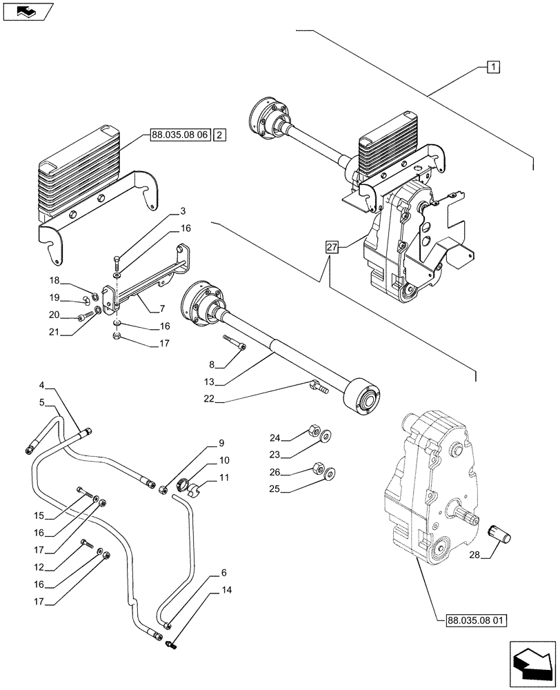 Схема запчастей Case IH PUMA 185 - (88.035.08[02]) - DIA KIT - FRONT HPL FOR ELECTRONIC REMOTES WITH PTO, LESS AUX. COUPLERS - OIL COOLER AND SHAFT PTO (88) - ACCESSORIES