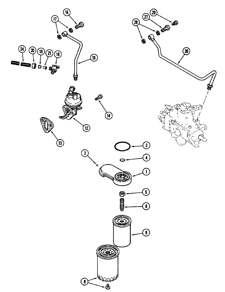 Схема запчастей Case IH 2096 - (3-042) - FUEL FILTER AND LIFT PUMP, 6TA-590 DIESEL ENGINE (03) - FUEL SYSTEM