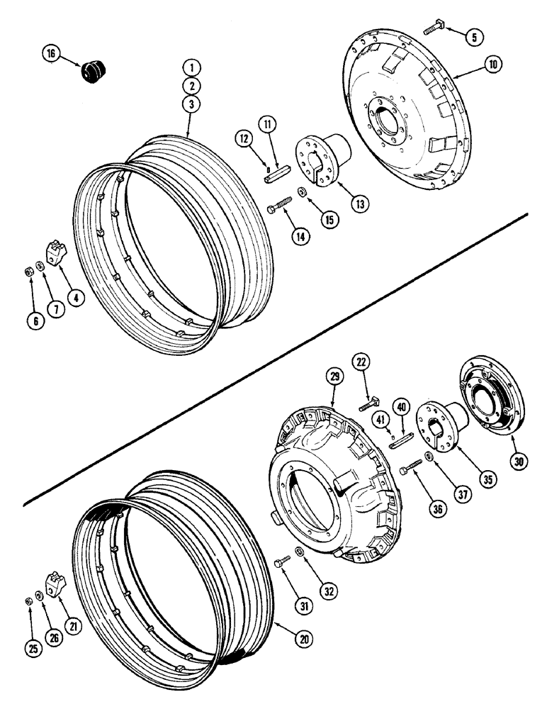 Схема запчастей Case IH 2096 - (6-208) - REAR WHEELS, WITH 38 INCH (965 MM) AND 42 INCH (1067 MM) RIMS USED WITH 3-1/2 INCH (89 MM) DIA. AXLE (06) - POWER TRAIN