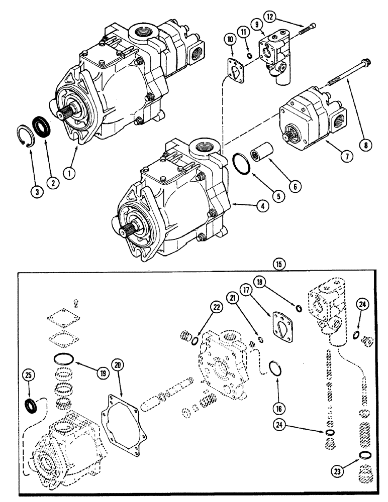 Схема запчастей Case IH 2290 - (8-378) - HYDRAULICS, GEAR AND PISTON PUMP ASSEMBLY, PRIOR TO TRANSMISSION SERIAL NUMBER 16210895 (08) - HYDRAULICS