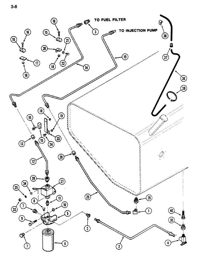 Схема запчастей Case IH 1620 - (3-008) - FUEL LINES AND FILTER (02) - FUEL SYSTEM